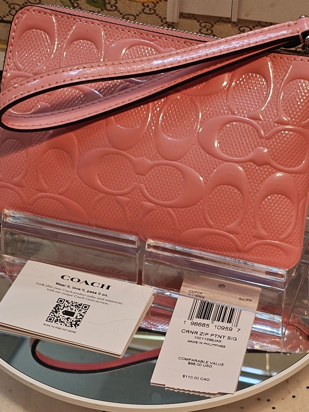 Coach Patent-Embossed in Coral Pink Leather Wristlet - Picture 5 of 13